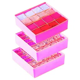 House of Quirk Non Woven 3 Pack Closet Socks Organizer Drawer Divider 16 + 24 Cell Collapsible Closet Cabinet Organizer Storage Boxes - Grey-picture-34