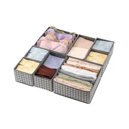 House of Quirk Non-Woven Foldable Clothing Storage Box Closet Dresser Drawer Organizer Cube Basket Bins Containers Divider With Drawers Set of 8 - Grey Lantern-picture-24