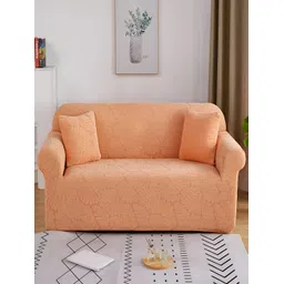 HOUSE OF QUIRK Orange Self Design Jacquard Single Seater Stretchable Sofa Cover With Arms-picture-22
