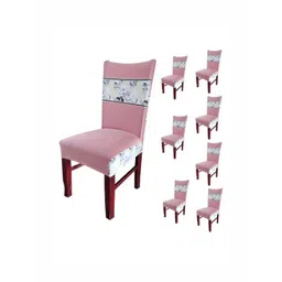 HOUSE OF QUIRK Peach-Coloured & White 8 Pieces Floral Printed Stretchable Chair Covers-picture-37