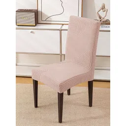 HOUSE OF QUIRK Pink 6 Pieces Striped Jacquard Removable & Washable Chair Covers-picture-19