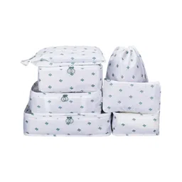 House of Quirk Polyester Packing Cubes 7 Pieces Travel Luggage Packing Organizers Set With Toiletry Bag - White Cactus-picture-12