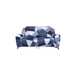 HOUSE OF QUIRK Recliner 2 Seater Grey & Blue Printed Polyester Sofa Cover With Arms-picture-21