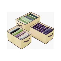 House of Quirk Set of 3 Wardrobe Baby Clothes Organizer with Handle Closet Drawer Organizers for T-shirt Sweater Kids Clothes 6+7+9 Grids - Beige-picture-25