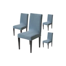 HOUSE OF QUIRK Set Of 4 Blue Woven Design Jacquard 220 GSM Dining Seat Slipcover-picture-21