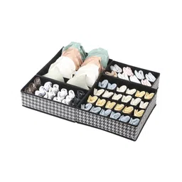 House of Quirk Set of 4 Foldable Storage Box Drawer Divider Organizer Closet Storage for Socks Bra Tie Scarfs - Black-picture-27