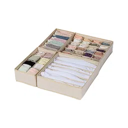 House of Quirk Set of 4 Foldable Storage Box Drawer Divider Organizer Closet Storage for Socks Bra Tie Scarfs - Cream-picture-31
