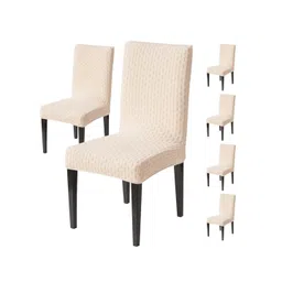 HOUSE OF QUIRK Set Of 6 Beige Printed Chair Cover-picture-24