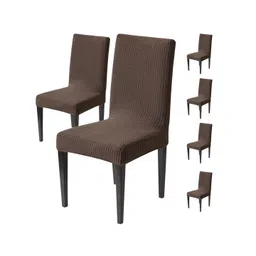 HOUSE OF QUIRK Set Of 6 Brown Woven Design Jacquard 220 GSM Dining Seat Slipcover-picture-36