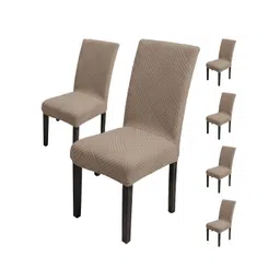HOUSE OF QUIRK Set Of 6 Khaki Jacquard Washable & Removable Chair Cover-picture-25