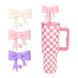 House of Quirk Silicone Straw Covers Cap Compatible with Tumbler Set of 3 Bow - Multicolor-picture-14