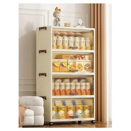 House Of Quirk Storage Box Closet Organizers and Storage Plastic Flip Storage Box for Craft Toy Organizer with Wheels and Doors 4 Layer - Beige-picture-23