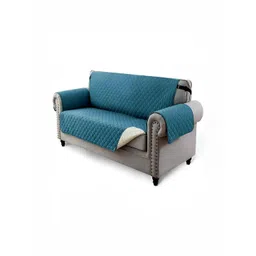 HOUSE OF QUIRK Teal Solid 2 Seater Reversible Sofa Slipcovers-picture-38