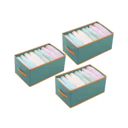 House of Quirk Wardrobe Clothes Organizer For 8 Grids Foldable Closet Inside Organizers And Storage Bins For Bedroom Organizer Box Set of 3 - Green-picture-30