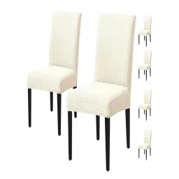 House of Quirk White Stretch Removable Washable Short Dining Chair Covers (Pack of 6)-picture-15