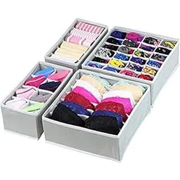 House of Quirk Set of 4 Foldable Storage Box Drawer Divider Organizer Closet Storage for Socks Bra Tie Scarfs - Grey-picture-21