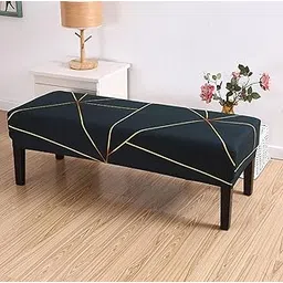 House of Quirk Stretchable Dining Bench Cover - Soft, Washable, Elastic Slipcover for Dining Room Furniture, Fits Standard Benches, Protective & Stylish Seat Cover (Green Gold Prism)-picture-12