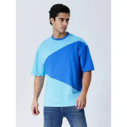 House Of RS Aqua Blue Oversized Fit Colorblock Oversized T-Shirt-picture-46