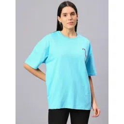 House Of RS Aqua Blue Printed Oversized T-Shirt-picture-7