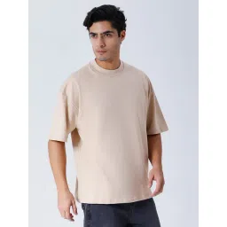 House Of RS Beige Oversized Fit Plain Oversized T-Shirt-picture-48