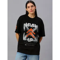 House Of RS Black Printed Oversized T-Shirt-picture-6