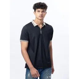 House Of RS Black Regular Fit Plain Polo T-Shirt-picture-5