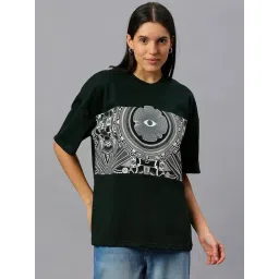 House Of RS Emerald Green Printed Oversized T-Shirt-picture-22