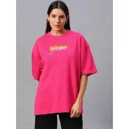 House Of RS Hot Pink Printed Oversized T-Shirt-picture-12