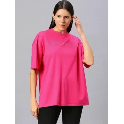 House Of RS Hot Pink Printed Oversized T-Shirt-picture-4