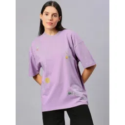 House Of RS Lavender Printed Oversized T-Shirt-picture-20