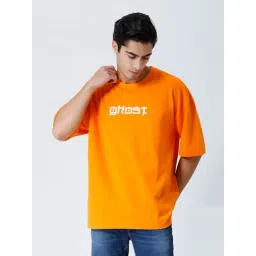 House Of RS Orange Oversized Fit Printed Oversized T-Shirt-picture-47