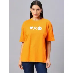 House Of RS Orange Printed Oversized T-Shirt-picture-13