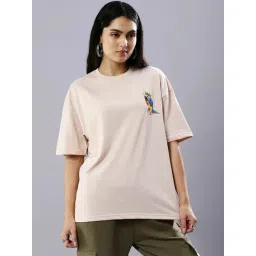 House Of RS Peach Printed Oversized T-Shirt-picture-34