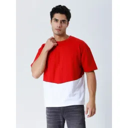 House Of RS Red Oversized Fit Colorblock Oversized T-Shirt-picture-24