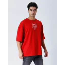 House Of RS Red Oversized Fit Printed Oversized T-Shirt-picture-24