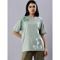 House Of RS Sage Green Printed Oversized T-Shirt-picture-43