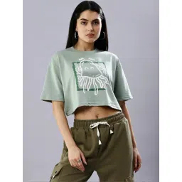 House Of RS Sage Green Printed T-Shirt-picture-9