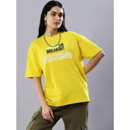 House Of RS Yellow Printed Oversized T-Shirt-picture-39