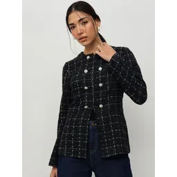 HOUSE OF S Women Checked Long Sleeves Open Front Jacket-picture-25