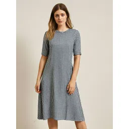 HOUSE OF S Women Checked Round Neck Chiffon A-Line Midi Dress-picture-30