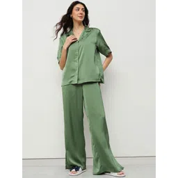 HOUSE OF S Women Collared Neck Short Sleeve Shirt With Trouser Co-Ords image 1