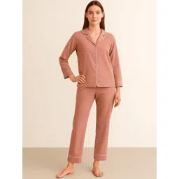 HOUSE OF S Women Self Design Lapel Collar Shirt & Pyjamas-picture-42
