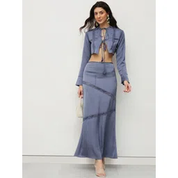 HOUSE OF S Women Solid Round Neck Top and Skirt Co-Ords-picture-20