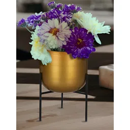 House of Sajja Gold Toned Metal Planter With Stand-picture-15