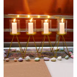 house of sajja Set Of 4 Golden Iron Candle Holder-picture-15