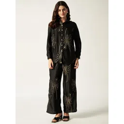 House of Sal Embroidered Satin Shirt With Trouser Co-Ords-picture-10