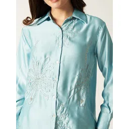 House of Sal Embroidered Satin Shirt With Trouser Co-Ords image 3