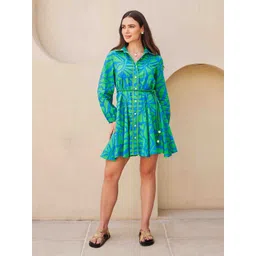 House of Sal Printed Puff Sleeves Cotton Zino Shirt Dress-picture-32