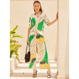 House of Sal Roza Printed Three-Quarter Sleeves Shirt With Palazzo Co-Ords-picture-29