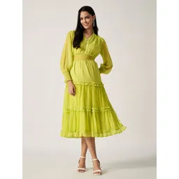 House of Sal Tie-Up Neck Puff Sleeve Fit & Flare Maxi Dress-picture-24
